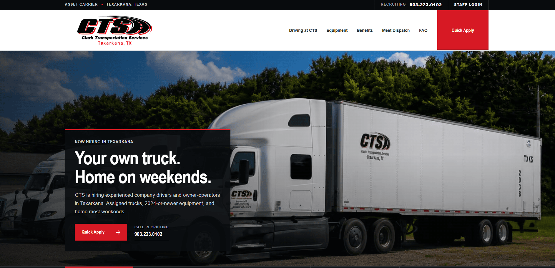 Clark Transportation Services admin dashboard showing quick apply counts, submitted applications, and recent applicants.