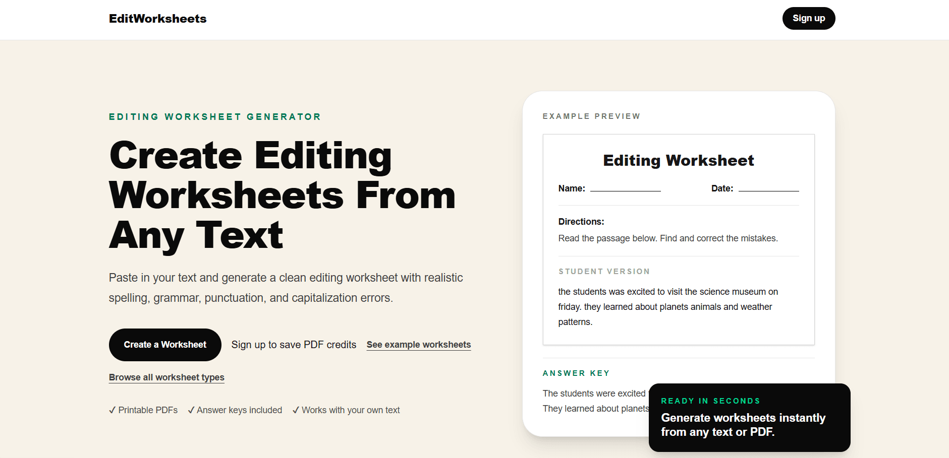 Worksheet Editor